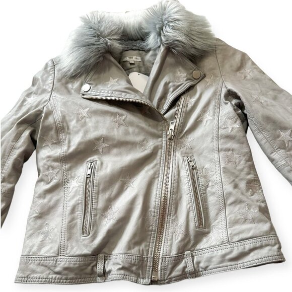 Samantha Sipos Seeing Stars Lamb Leather Biker Jacket Gray, Size S - Picture 11 of 16